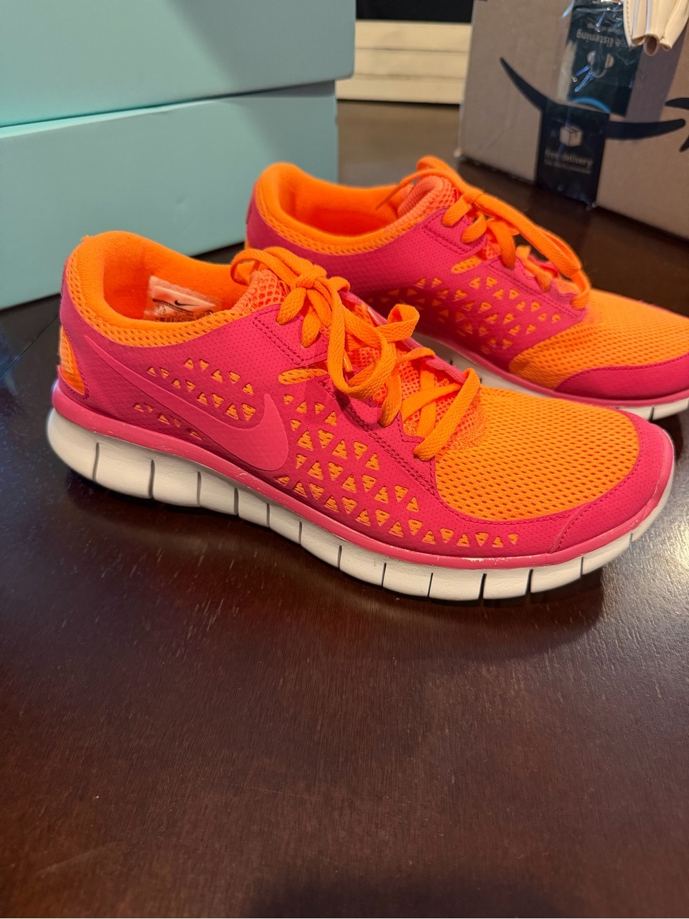 Nike Free 5.0 V4 Women’s 9.5 Running Shoes Pink Orange 395914-866 - EXCELLENT